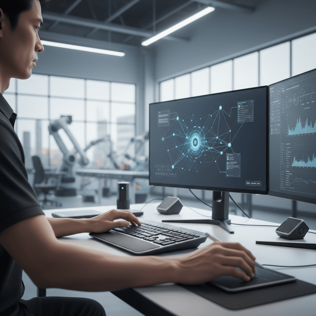 Engineer reviewing sensor specifications in industrial facility